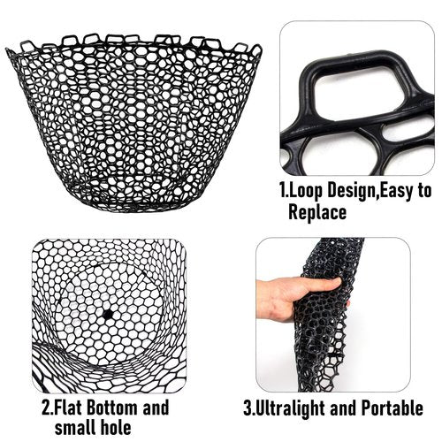 Alwonder Fishing Nets Silicone Replacement Netting, Clear Black Fly Fishing Net Landing Kayak Nets Without Handle for Freshwater Saltwater Foldable Soft Flexible Trout Net Silicone Mesh W3525