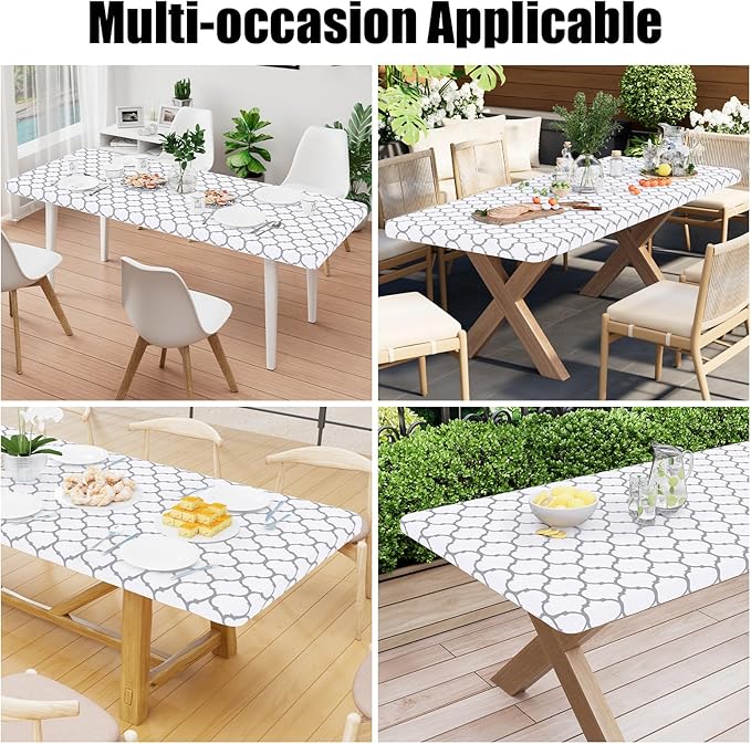 Smiry Rectangle Picnic Table Cover, Waterproof Elastic Fitted Camping Tablecloths for 6 Foot Tables, Wipeable Flannel Backed Vinyl Tablecloth Protector for Indoor, Outdoor (White, 36x72 Inches)
