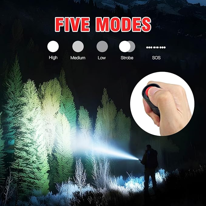 HAUSBELL LED Flashlight 2000 High Lumens, Bright Flash Light with Battery, Zoomable & Waterproof Tactical Flashlights for Home, Emergency, Hiking, Handheld Flashlight for Camping Essentials, 2 Pack