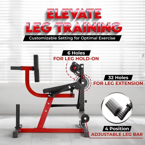 Yes4All Leg Extension and Curl Machine, Adjustable Leg Machine with Plate Loaded, Leg Extension and Curl Bench for Home Gym, Black & Red