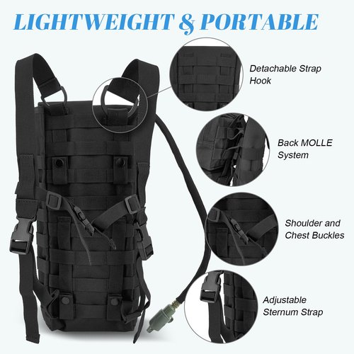 EASY BW Tactical MOLLE Hydration Pack Carrier Backpack with 3L Water Bladder for Outdoor Sports, Black