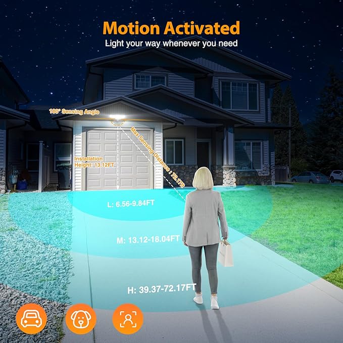 Onforu 5 Heads 120W Smart LED Security Lights Motion Sensor Outdoor, 340° Illumination WiFi Alexa Flood Light 12000LM APP Control, 2700K-6500K Exterior Motion Detector, IP65 Wall Light for Yard, Balck
