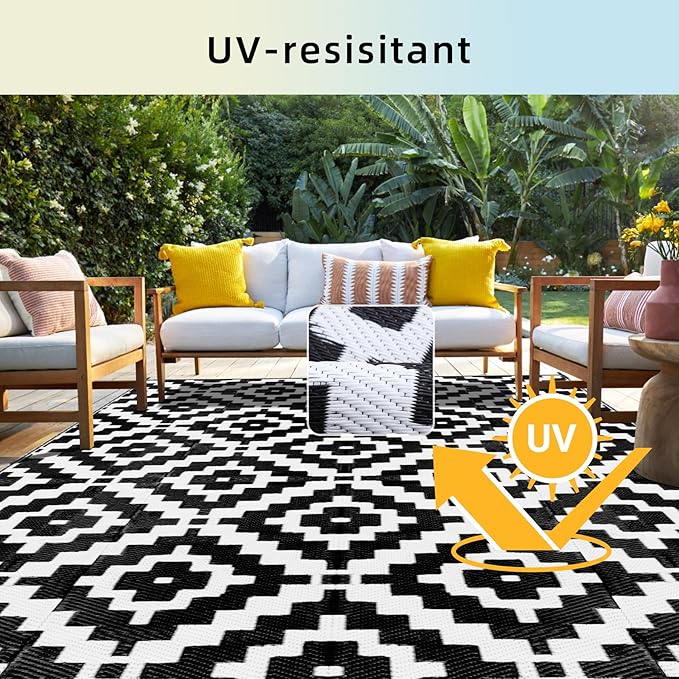 Favoyard Outdoor Rug 6x9 ft Waterproof Reversible Patio Plastic Straw Rugs for Decor Clearance Outside Large RV Camping Area Carpet Mat for Porch Deck Balcony Pool Backyard Picnic Beach Camper Door