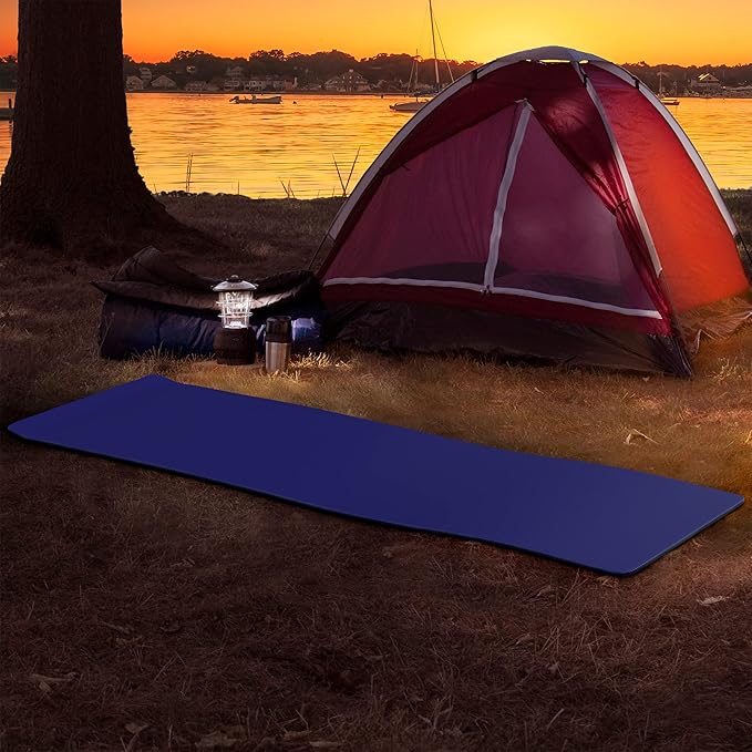 Set of 2 Foam Sleeping Mats for Camping – 0.5-Inch Waterproof Sleep Pad Set with Carry Straps for Cots, Tents, or Sleepovers by Wakeman (Blue)