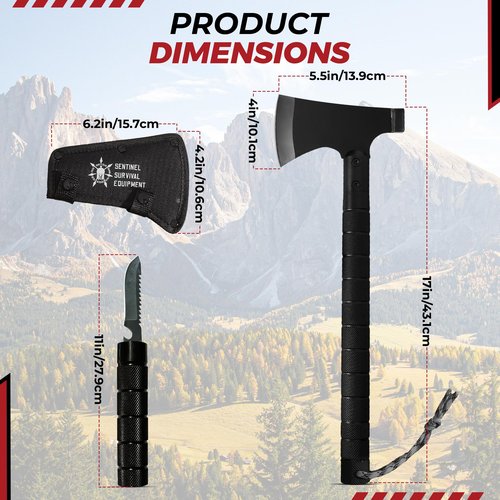 Bushcraft Hatchet - Multi-Tool Camping Hatchet with Firestarter and Saw | Portable Survival Gear | Hiking and Emergency Tools | All-in-One Backpaging Axe for Outdoor Adventures