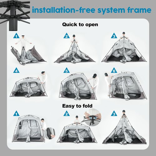 Portable Camping Shower Tent Deluxe Changing Room Easy Set Up Privacy Shelter,Large Toilet Tent 2 Rooms with Floor Drain Design for Beach, Camping,Hiking with Stakes and Ropes for Stability
