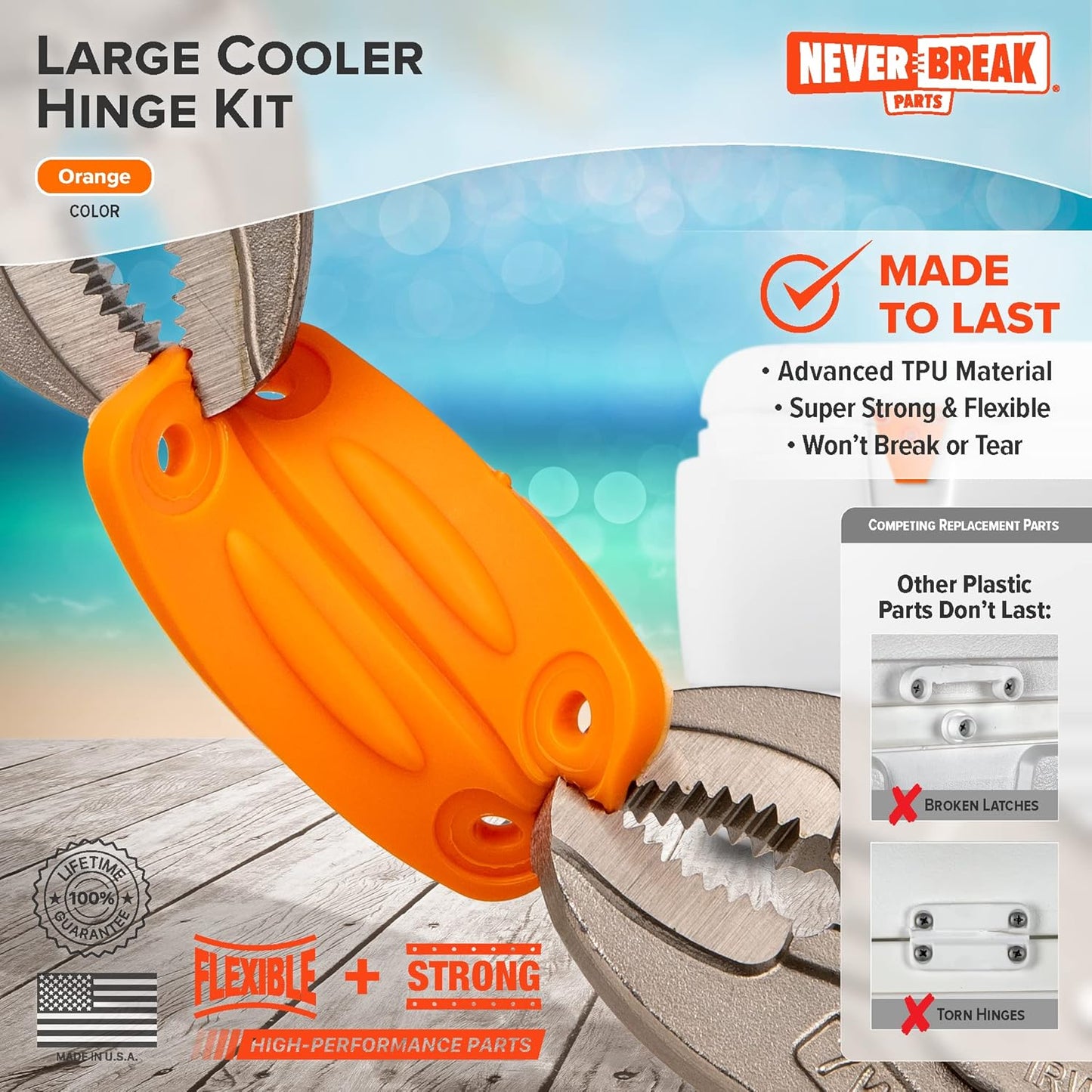 NeverBreak Parts - 3 Pack Igloo Cooler Replacement Hinges, High Strength Igloo Cooler Replacement Parts, Flexible Igloo Cooler Parts