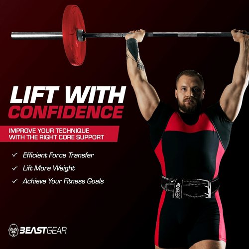 Beast Gear Weight Lifting Belt - Leather Power Lifting Belt for Men，10mm Thick Weightlifting Belt for Deadlifts, Back Support Squats Belts for Powerlifting, Crossfit Gym Belt for Men Women