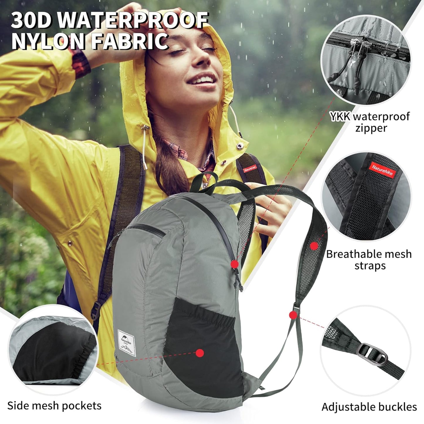 Naturehike 18L Lightweight Hiking Backpack, Waterproof Camping Packable Backpack Ultralight for Travel, Airplane, Small Hiking Daypack for Adults, Black