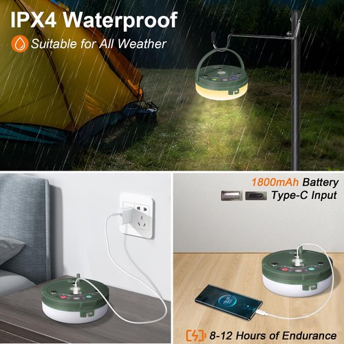 HELESIN Camping Light USB Rechargeable Waterproof Portable Stowable String Light, 4 in 1 Camping String Lights Outdoor with 8 Modes Tent Lights for Camping, Hiking, Yard, RV (Warm Light)