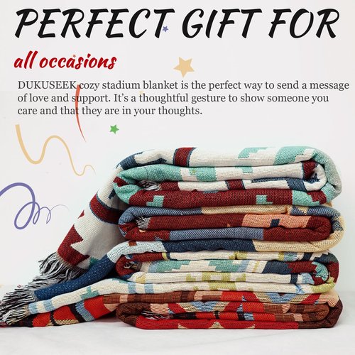 DUKUSEEK Camping Blanket with Aztec Pattern, Warm Stadium Blankets for Cold Weather, Portable, Wearable Outdoor Throw Blankes for Sporting Events, Concerts, Couch, Sofa 87" x 63"