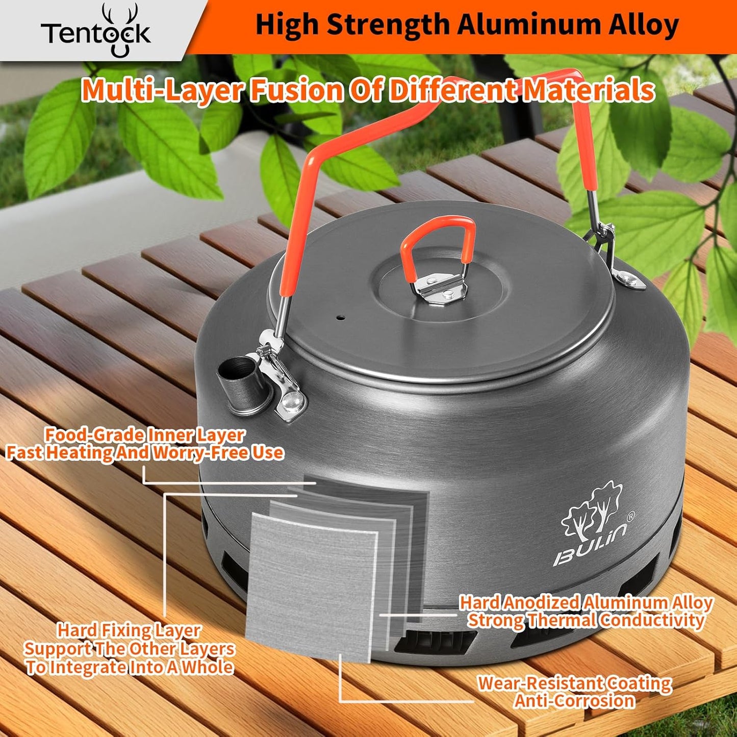 Tentock Portable Hard Aluminum Camping Kettle Camping Tea Pots Campfire Kettle for Boiling Water for Backpacking Outdoor Activities
