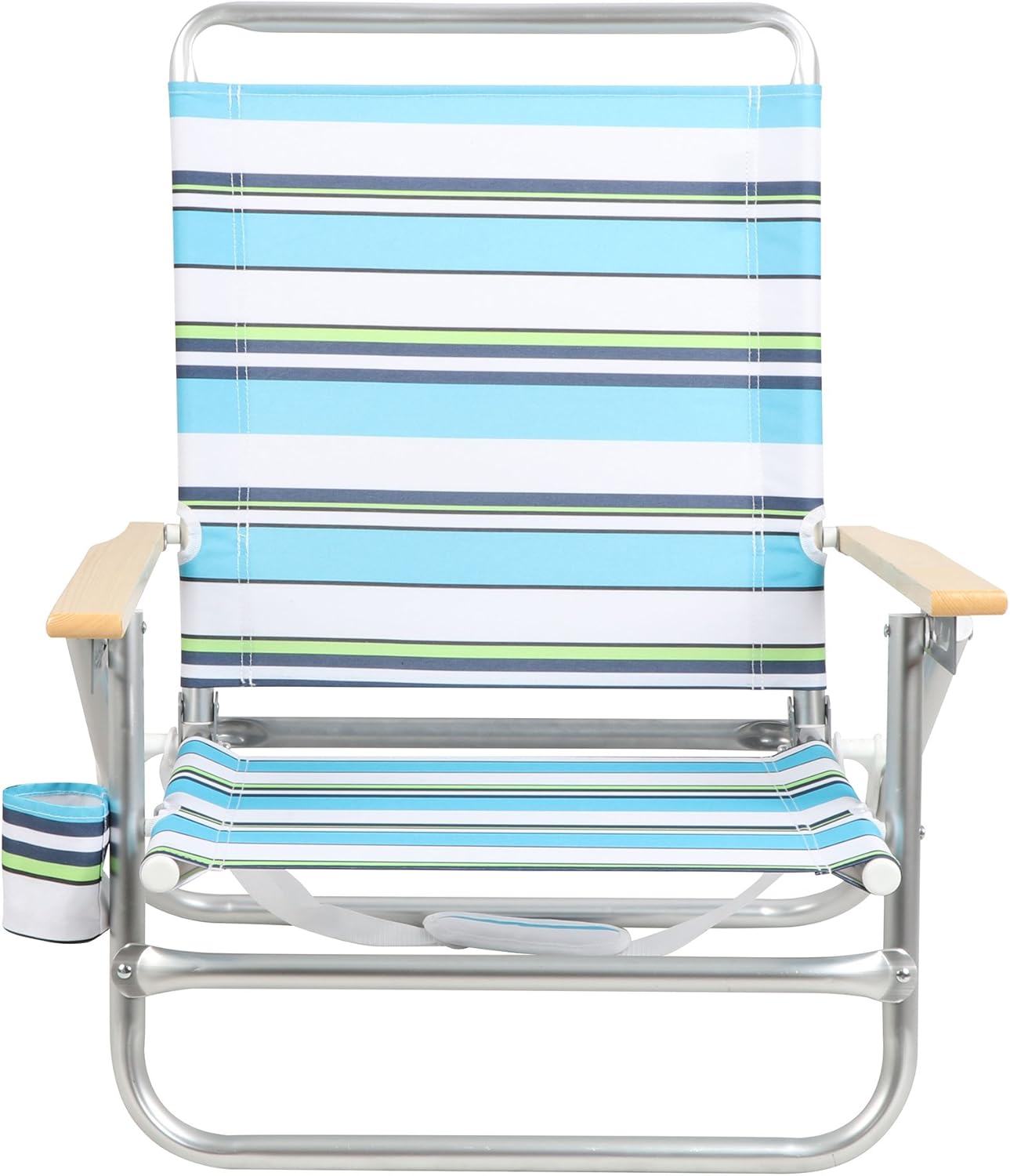 PORTAL Folding Camping Sand Beach Chair, Aluminum Lightweight 4 Positions Chair Recliner with Wood Armrest Cup Holder Carry Strap