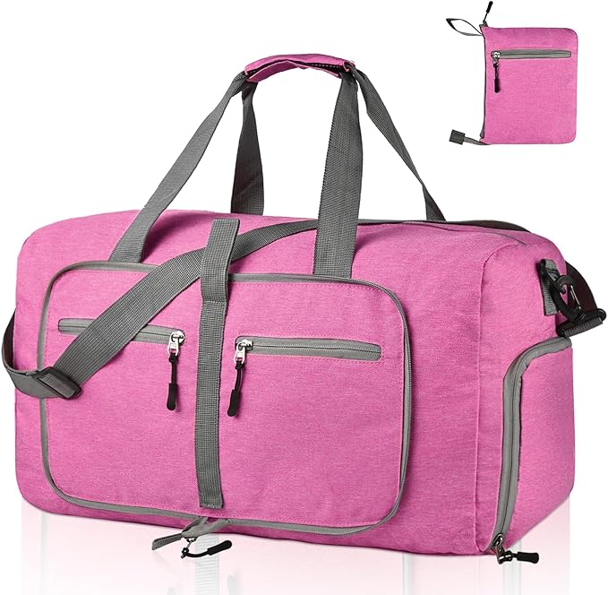 Dimayar 115L Travel Duffle Bag for Men Women - Foldable Duffel Bag with Shoes Compartment - Overnight Bags Waterproof & Tear Resistant(Rouge Pink)