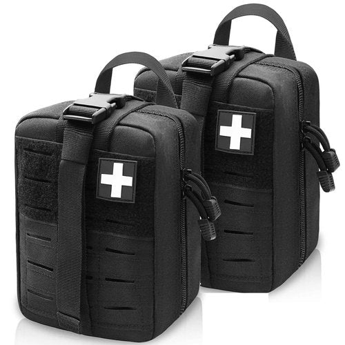 VIIDOO Molle Ifak Pouch Rip Away, 2Pack Molle Tactical Medical Pouch, Empty First Aid Kit Bag for Duty Belt (2 PACK-BLACK)