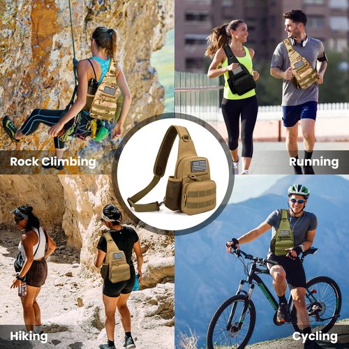 Love Deliver Sling Backpack Tactical Sling Bag for Men, Chest Bag Daypack Crossbody for Travel Sport Running Hiking,Yellow-brown