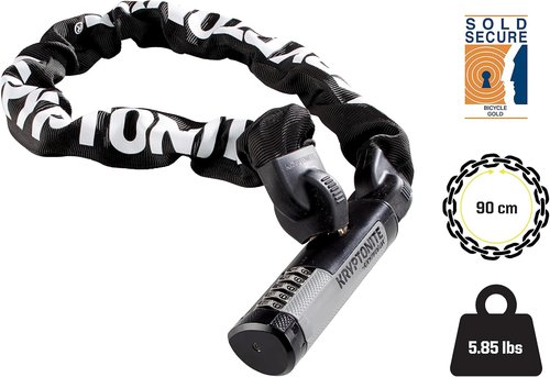 Kryptonite Kryptolok 990 Combo Bike Chain Lock, 3 Feet Long Heavy Duty Anti-Theft Sold Secure Gold Bicycle Chain Lock, 5-Digit Resettable Combination Lock for E-Bike Scooter Road Mountain Bikes