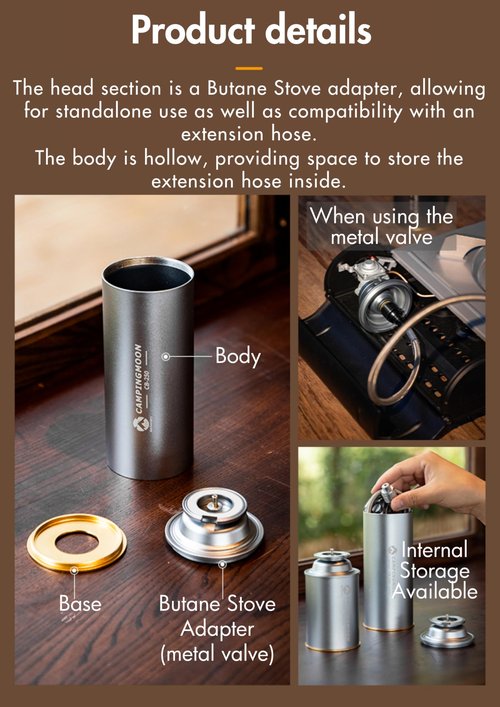 CAMPINGMOON Butane Stove Adapter w/Cassette Gas Can Shape for Standard Camping Canister with EN417 Lindal Valve Small Propane Tank Short Type BKCB-120