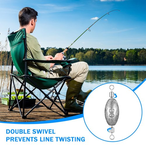 MorningRo 24 Pcs Fishing Sinkers and Weights Set Swivel Weights Trolling Sinkers Oval Shape Quick Set up with Inner Swivel for Fishing Saltwater Freshwater (1oz)
