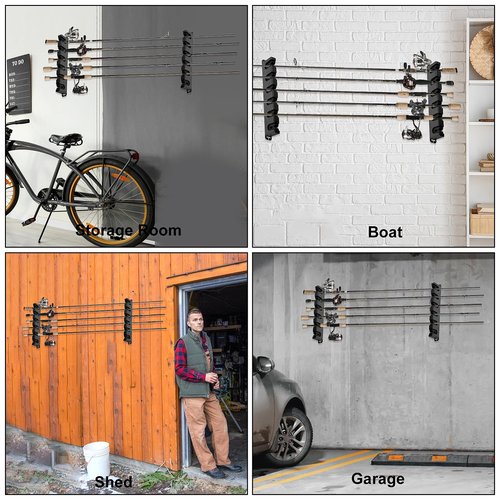 Lemecima 2 Pairs Fishing Rod Holders Horizontal Rod Rack, Fishing Pole Holders for Garage, Wall, Ceiling Rod Stand