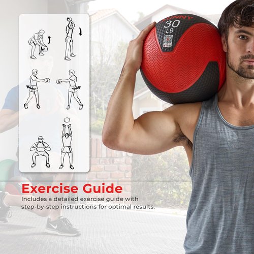 Sunny Health & Fitness 6LB Medicine Ball, Textured Rubber, Core Strength & Balance Training, Bouncing, Weight for Home Workouts SF-EB03-6