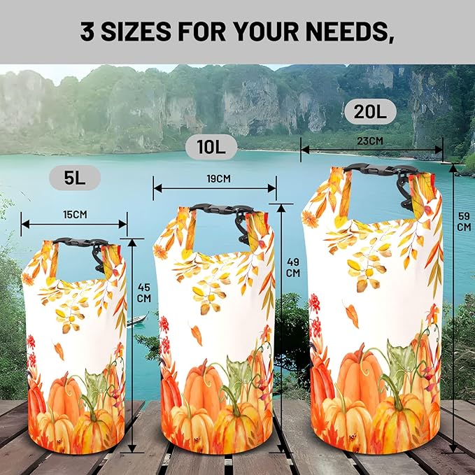 Waterproof Dry Bag,Roll Top Fall Thanksgiving Waterproof Backpack 5L/10L/20L Floating and Lightweight Bags for Kayaking, Boating, Fishing, Swimming and Camping with Waterproof Phone Case