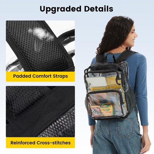 Vorspack Clear Backpack Heavy Duty - Large Clear Bookbag Transparent Backpacks See Through Backpack for College Work Travel Festival - Black