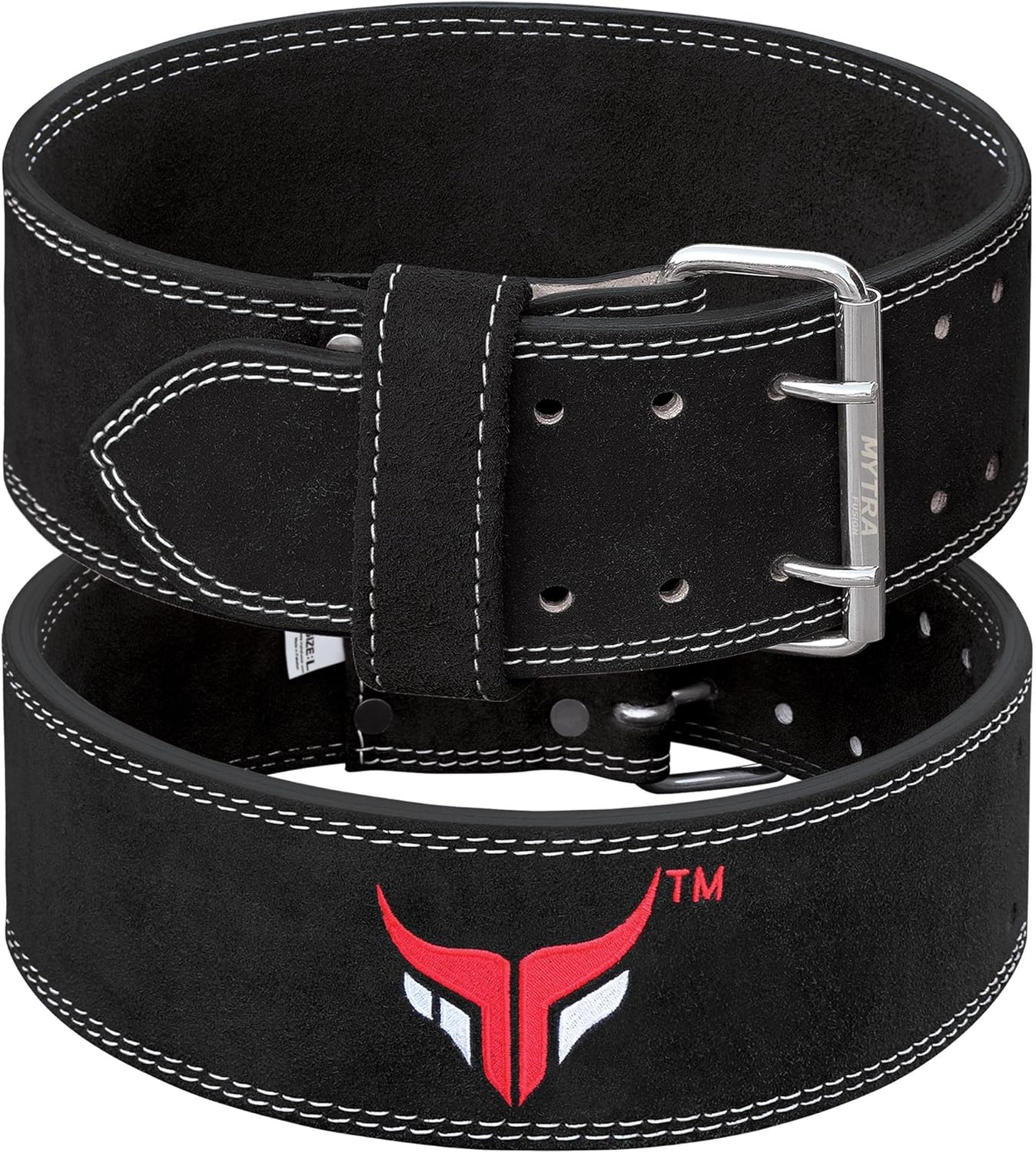 Mytra Fusion Weight Lifting Belt Double Prong Buckle Power Lifting Belt Leather Weightlifting Belt for Training Gym Workout