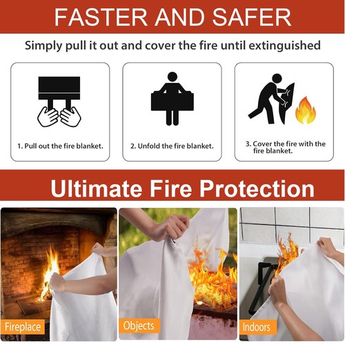 Emergency Fire Blanket, 40 x 40 inches, Fiberglass Material, 2-Pack, for Kitchen Home Safety