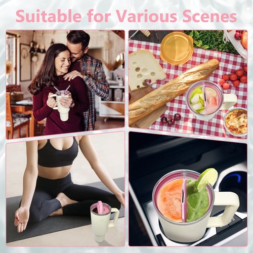 PUDASTO 2-in-1 Drink Separator Silicone Liner fit Stanley Cup 40oz, Inner Cup Section Tray for Stanley Tumbler Accessories, Reusable Cup Divider Two Drinks in One Cup (Pink)