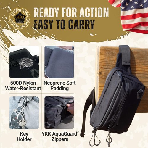 HighSpeedDaddy Carry Fanny Pack - 500D Water-Resistant Nylon, Quick Access CCW Pocket, YKK AquaGuard Zippers, EDC Bag with Adjustable Waist (upto 49"),Everyday Carry for Men & Women- Black