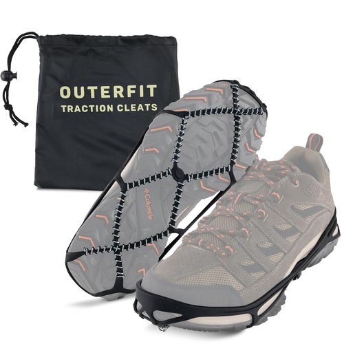 Outerfit Ice Cleats for Shoes and Boots Men and Women, Overshoe Non-Slip Crampons with Zinc Coated Steel Coils, Shoe Spikes for Snow and Ice, Snow Cleats, Ice Grips for Hiking, Fishing, Walking