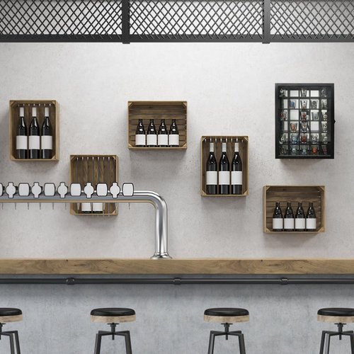 FramePro Black Shot Glass Display Case 30 Slots with Mirror Background Large Wooden Cabinet Rack Holder Mini Helmet Collection Wall Mounted Shadow Box Lockable with Tempered Glass Door 15.5*20 Inches