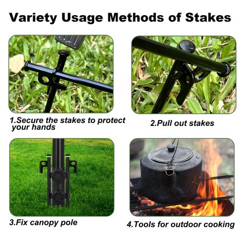 24Pcs Tent Stakes, 12in Heavy Duty Tent Stakes with Storage Pouch, Forged Steel Metal Stake for Tent Used on Rocky Place, Grassland, Dessert(24Pcs, 12in, Diameter 1/4")