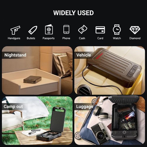 Portable Pistol Safe Biometric Gun Safe with Keys Quick Access Smart Fingerprint Handgun Safe, Keypad for Cars, Travel, Nightstand, Bedside 20002-SF