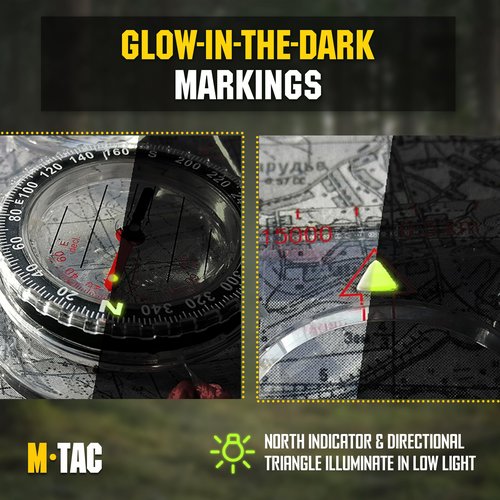 M‑Tac Liquid Filled Baseplate Compass – Glow‑in‑Dark Orienteering/Map‑Reading Compass for Hiking, Survival, Camping, Hunting, Navigation Set of 3