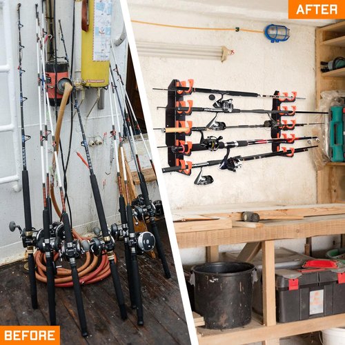 Fishing Rod Holders, Fishing Pole Holders for Garage, Wall or Ceiling Mounted Fishing Rod Rack Holds Up to 10 Rods（1 Pack）