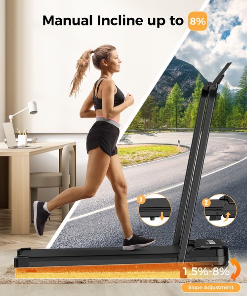 Zisgner Walking Pad, Under Desk Treadmill, Walking Pad with Incline, 2 in 1 Treadmills for Home/Office, Compact Portable Foldable Treadmill, Installation-Free Low Noise, Safety Lock and LED Display