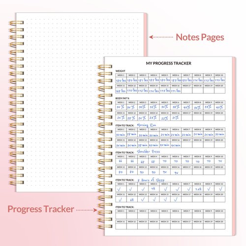 Fitness Journal Workout Planner for Women & Men, A5 (6.4" x 8.3") Workout Journal Log Book Planner Gift for Track Gym Essentials, Home Workouts, Track Progress, Achieve Wellness Goals, Pink
