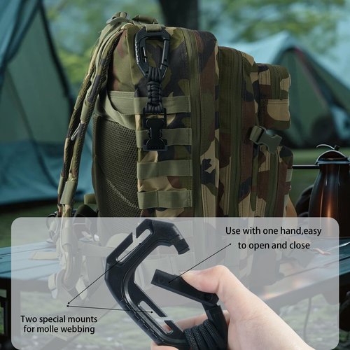 KUNN Glove Clips with Plastic Carabiner and Paracord, Metal Alligator Clips for Tactical Backpack, Work Glove Holders, Black