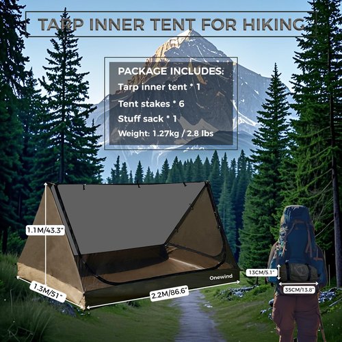 onewind Mesh Tent for 2 Person, 2 Openings Inner Tent for Tarp Ultralight Trekking Pole Tent Tarp Backpacking Netting Tent with Waterproof Bathtub Floor, No Trekking Pole Included