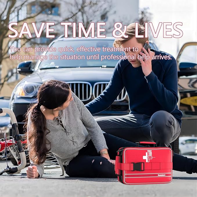 Advanced First Aid Kit, Comprehensive Trauma First Aid Kits with Labelled Compartments for Cars, Home, Office, Backpacking, Camping, Traveling, and Cycling -Upgrade 324 Piece