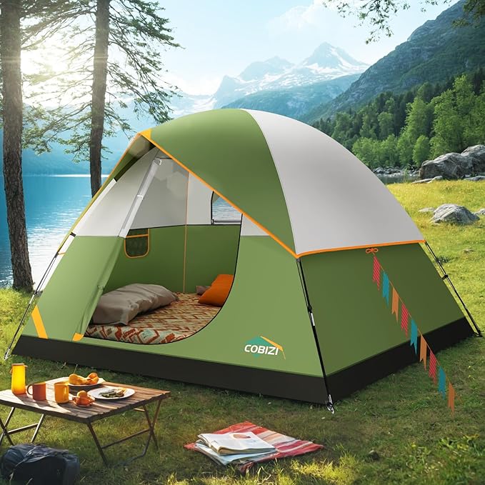 COBIZI Camping Tent, 4/6 Person Easy Setup Waterproof Windproof Backpacking Tent with Removable Rainfly, Lightweight Portable Outdoor Family Tents for Camping, Travel, Fishing, Hiking, Scouts