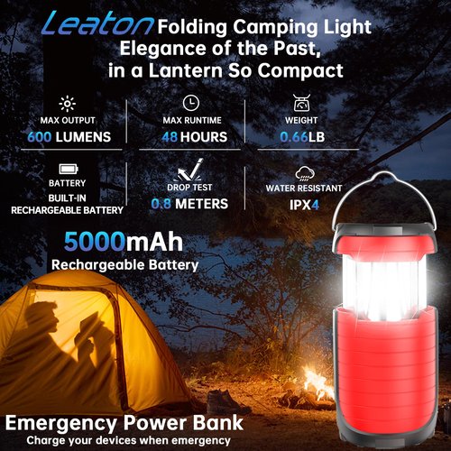 Camping Lights Hand Crank Solar Camping Lantern, Portable Ultra Bright LED Torch 5000MAH Rechargeable Led Flashlight Tent Lights, USB-C Charger Electronic Lantern for Emergency Hurricane