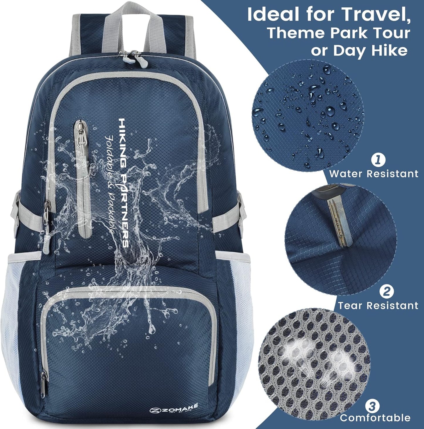 ZOMAKE Lightweight Packable Backpack - 35L Light Foldable Hiking Backpacks Water Resistant Collapsible Daypack for Travel(Dimgray)