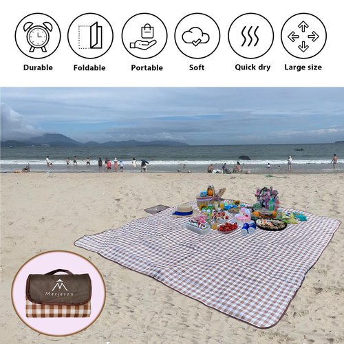 Merjeson Outdoor Picnic Blanket, Waterproof Foldable, Extra Large 79x77in, Portable Compact Beach Mat, Oversize Picnic Mat, for Camping&Music Festival&Lawn (Brown)