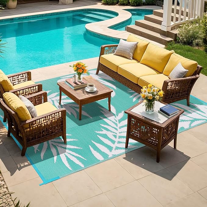 Outdoor Rugs Patio Camping Waterproof - 5x8 Plastic Straw Patio Rug Portable for Campers, Outside RVs Mat, Outdoor Area Carpet for Patios Clearance, Backyard Porch, Balcony, Picnic