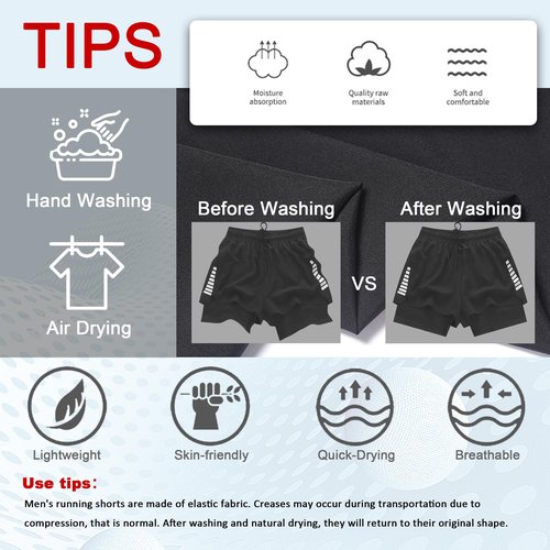 Smatstyle Men's 2 in 1 18" Running Shorts Quick Dry Gym Athletic Workout Shorts with Zipper Pockets Blue