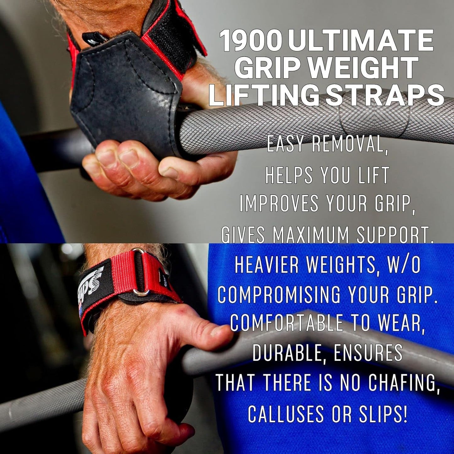 Schiek Sports 1900 Ultimate Hand Grip - 9 mm Thick Neoprene Grips for Weight Lifting - Ultra Durable Non Slip Secure Grip