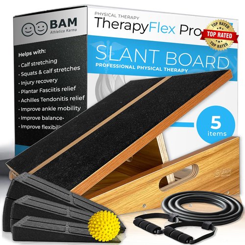 BAM Athletica 5in1 TherapyFlex Pro Slant Board for Calf Stretching & Physical Therapy | Adjustable Calf Stretcher & Incline Board for Calf Stretching, Fitness & Exercise | Professional PT Slant Board